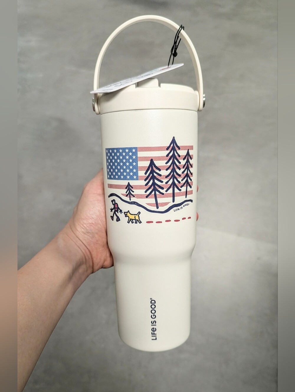 New “LIFE IS GOOD” Dog July 4 Patriotic American Flag Stainless Steel Tumbler